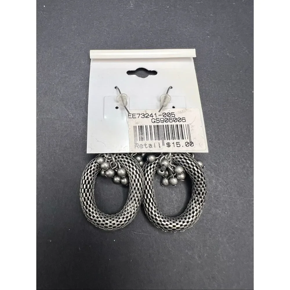 Gunmetal Gray Tone Hollow Popcorn Mesh Hoop Cluster Metallic Beads Drop Earrings